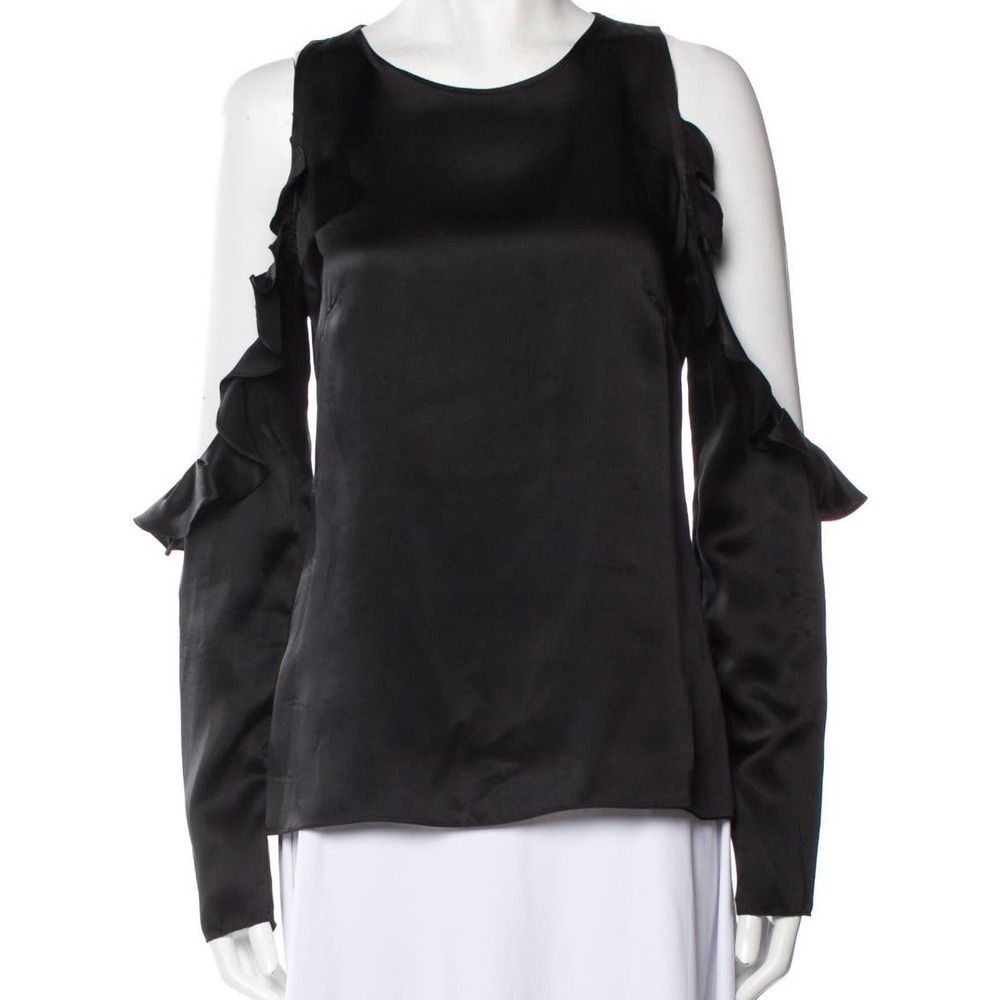 Cushnie Et Ochs Blouse Silk Cold Shoulder Black‎ Ruffle Sleeve Size 2